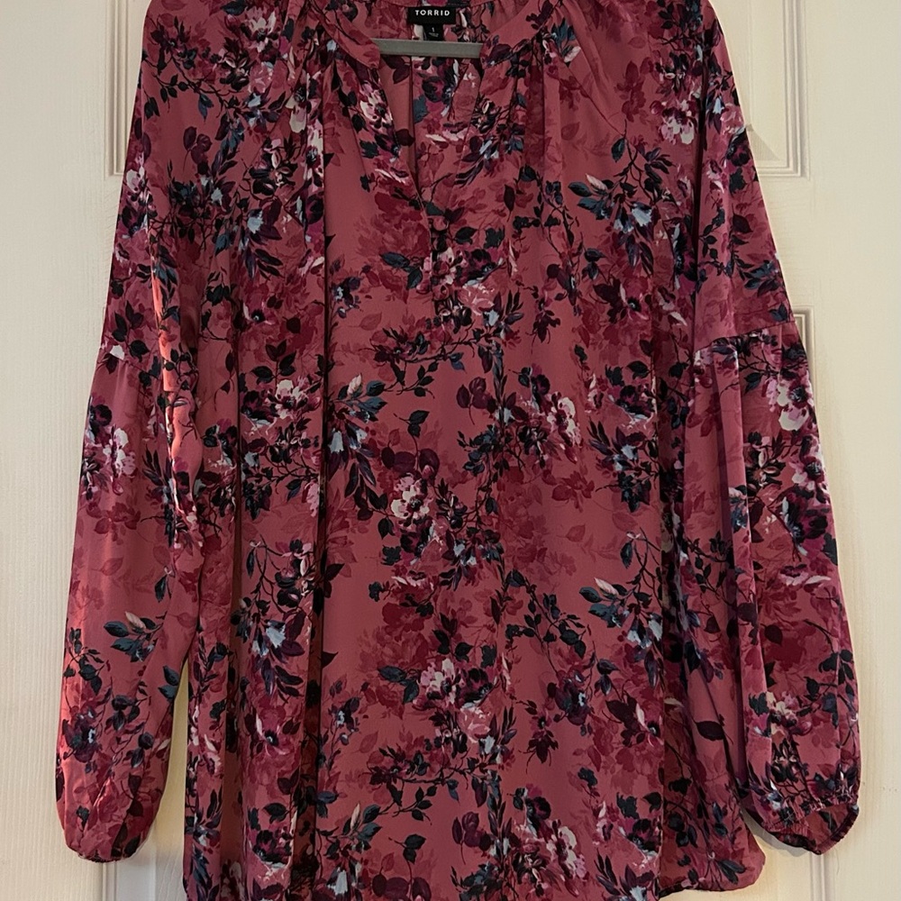 Torrid Relaxed Red Long Sleeve Blouse with Tie Front